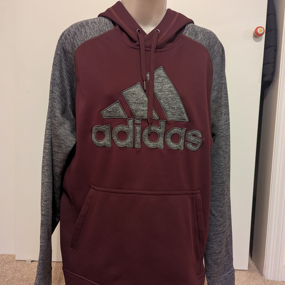 Adidas Men's Maroon and Charcoal Hoodie